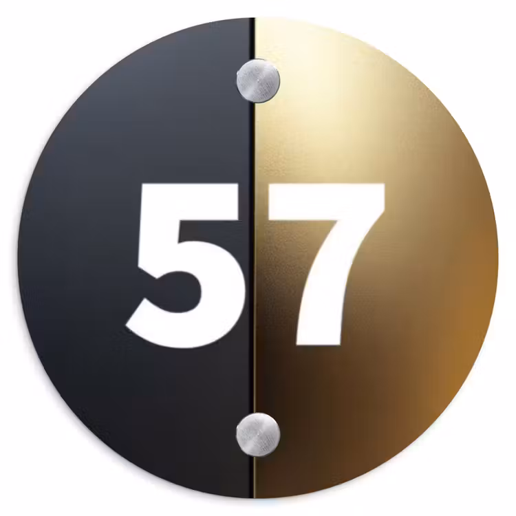 Half goud zwart - Traditioneel Naambord Rond klein -3d