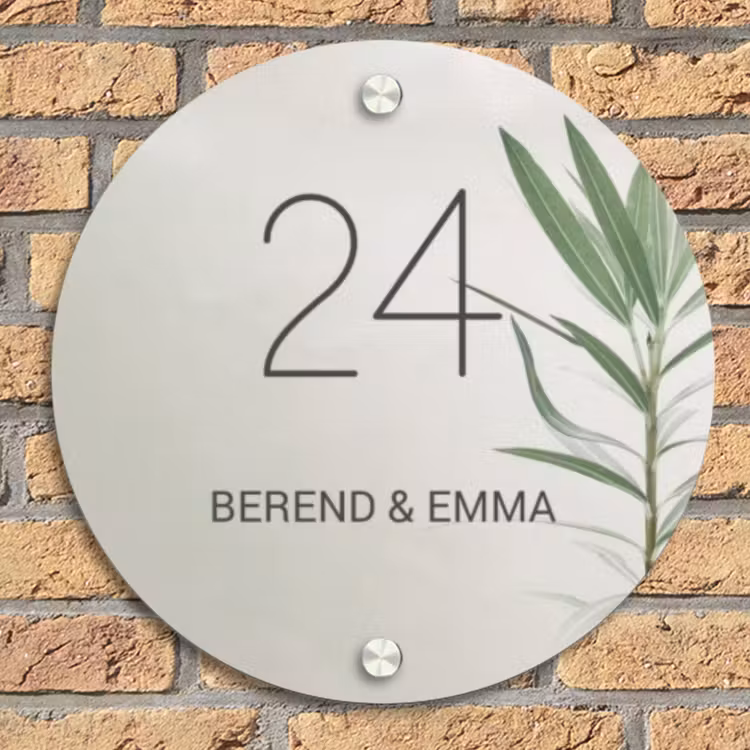 Lichtbeige met plant - Klassiek Naambord Rond klein -sfeer1