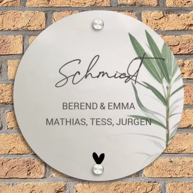 Lichtbeige met plant - Sierlijk Naambord Rond klein -sfeer1