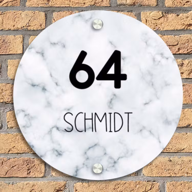Lichtblauw marmer - Modern Naambord Rond klein -sfeer1