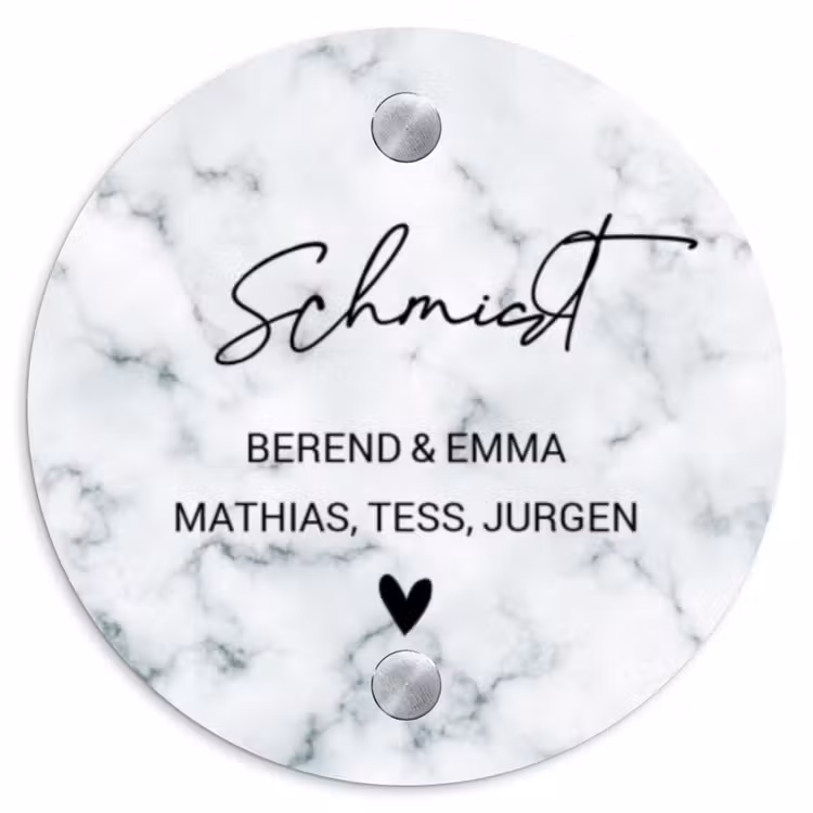 Lichtblauw marmer - Sierlijk Naambord Rond klein -3d