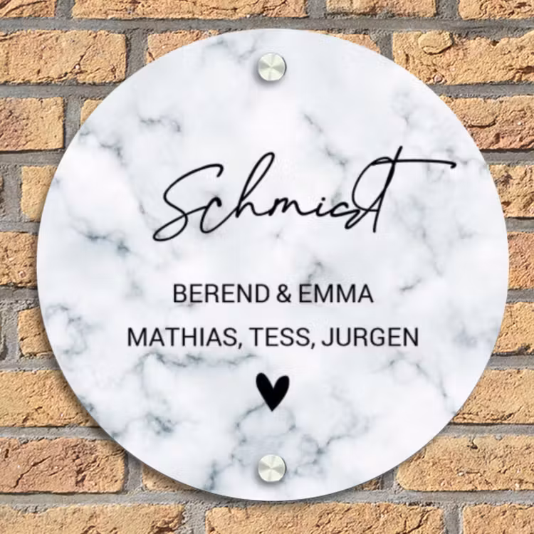 Lichtblauw marmer - Sierlijk Naambord Rond klein -sfeer1