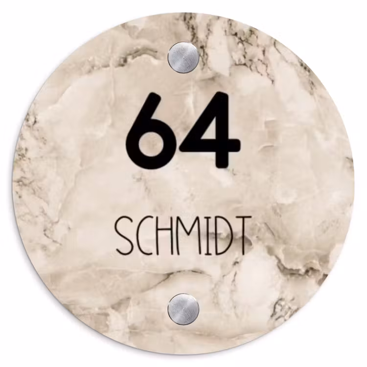 Lichtbruin marmer - Modern Naambord Rond klein -3d