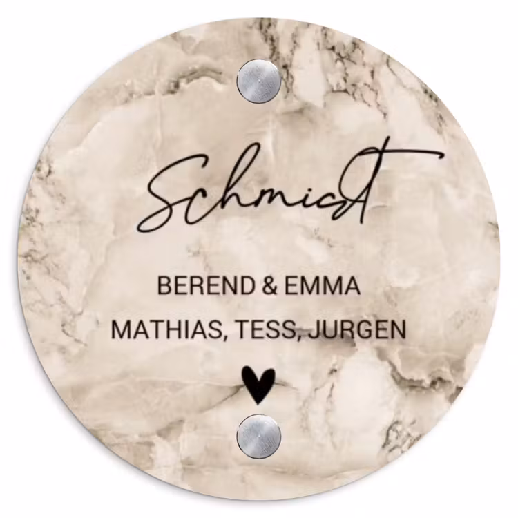 Lichtbruin marmer - Sierlijk Naambord Rond klein -3d