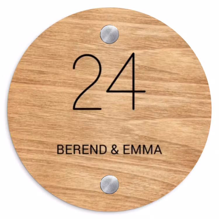 Licht hout - Klassiek Naambord Rond klein -3d