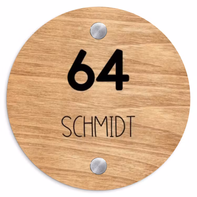 Licht hout - Modern Naambord Rond klein -3d