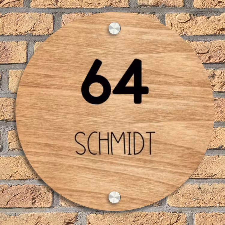 Licht hout - Modern Naambord Rond klein -sfeer1