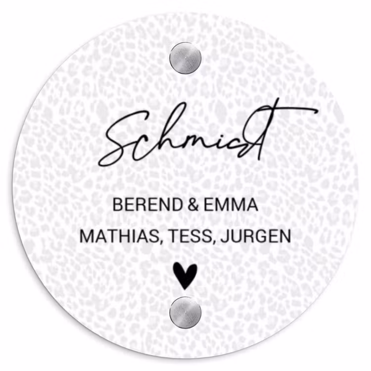 Lichtgrijs luipaard - Sierlijk Naambord Rond klein -3d