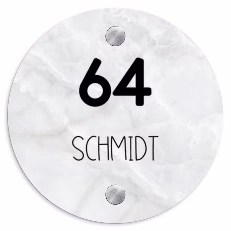 Lichtgrijs marmer - Modern Naambord Rond klein -3d