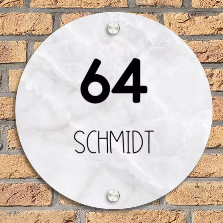 Lichtgrijs marmer - Modern Naambord Rond klein -sfeer1
