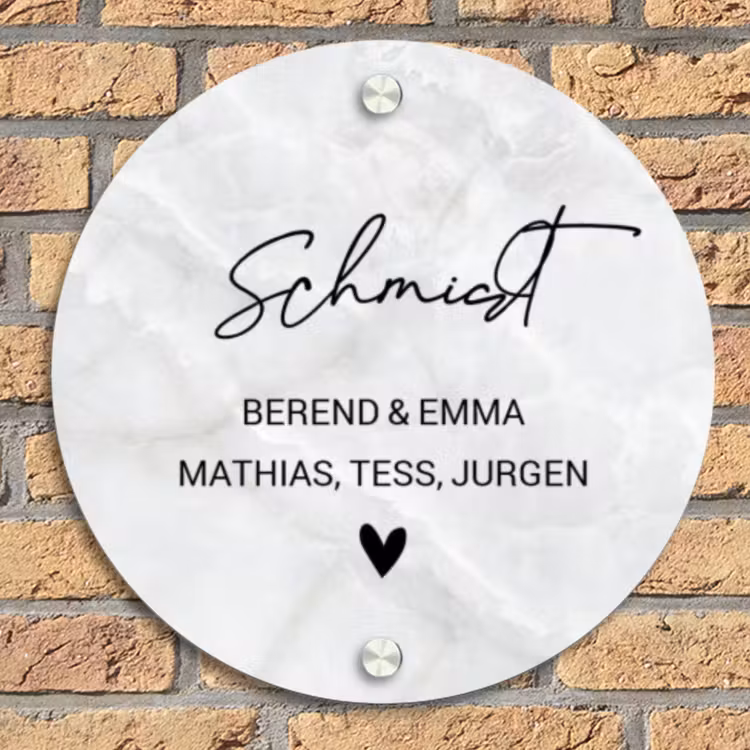 Lichtgrijs marmer - Sierlijk Naambord Rond klein -sfeer1