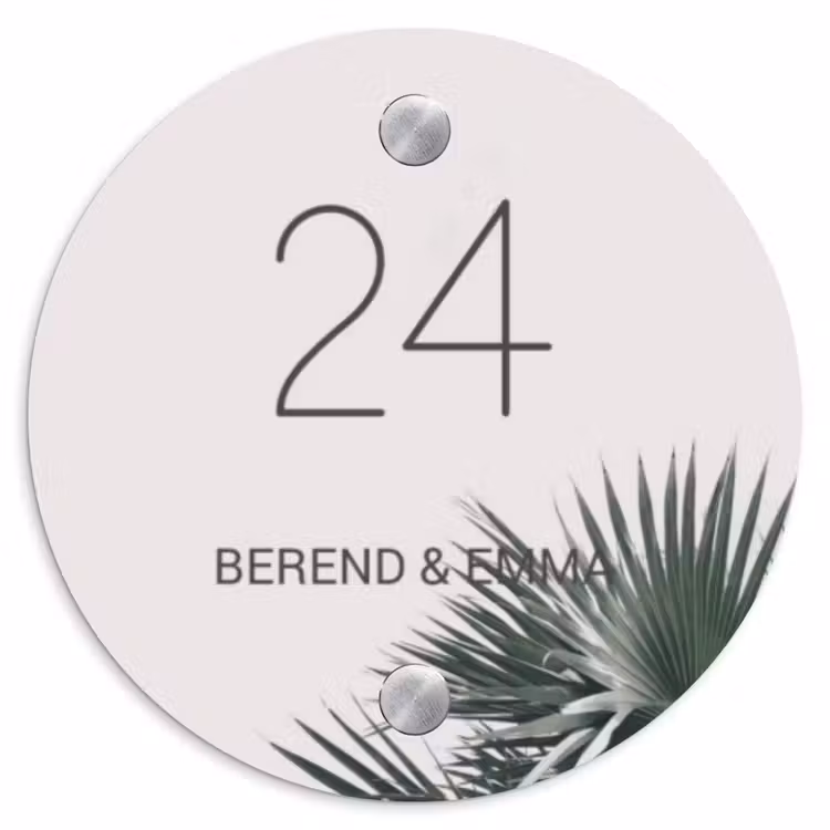 Lichtroze met palmblad - Klassiek Naambord Rond klein -3d
