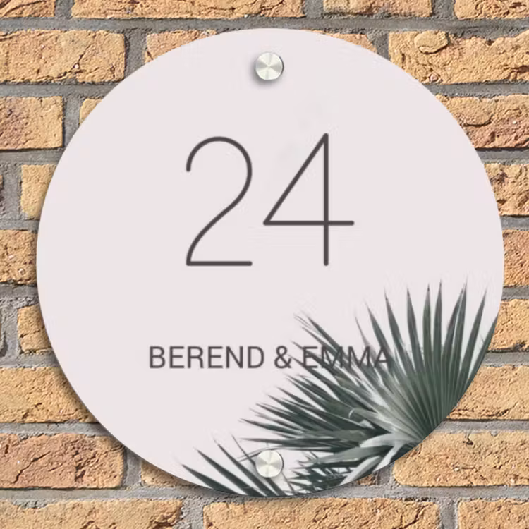 Lichtroze met palmblad - Klassiek Naambord Rond klein -sfeer1