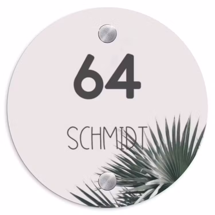 Lichtroze met palmblad - Modern Naambord Rond klein -3d