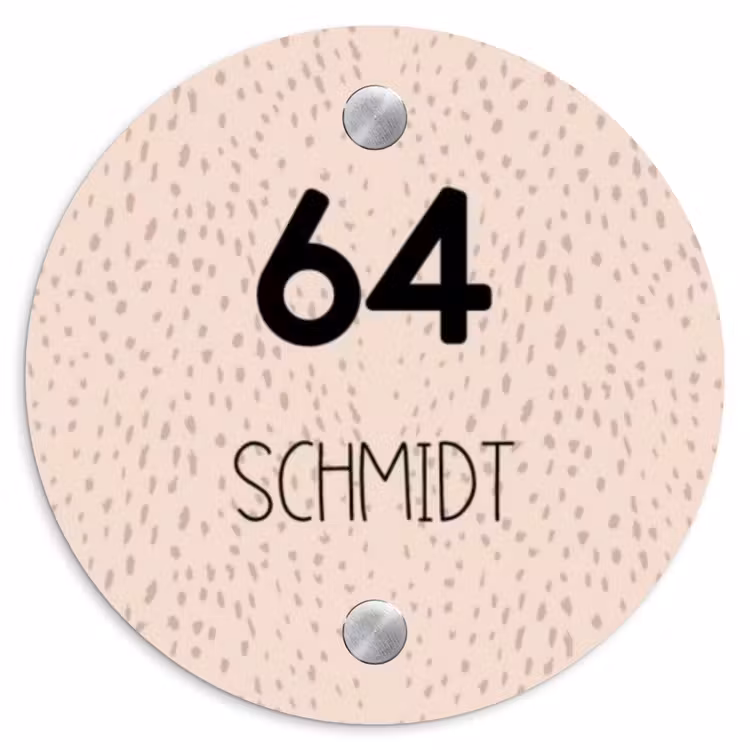 Lichtroze met stippen - Modern Naambord Rond klein -3d