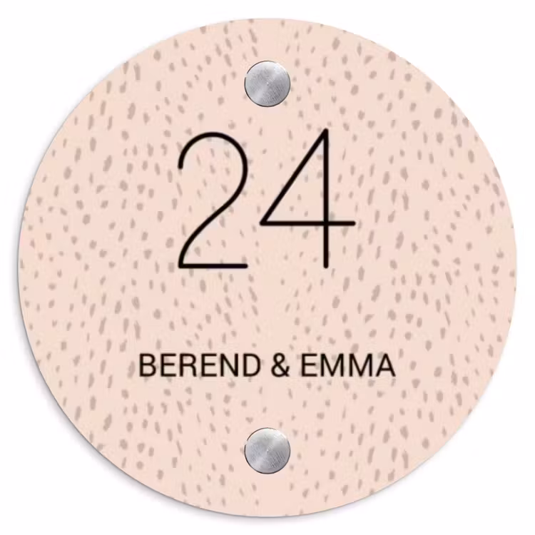 Lichtroze met stippen - Klassiek Naambord Rond klein -3d