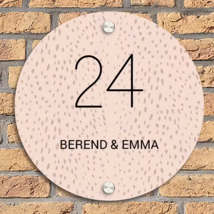 Lichtroze met stippen - Klassiek Naambord Rond klein -sfeer1