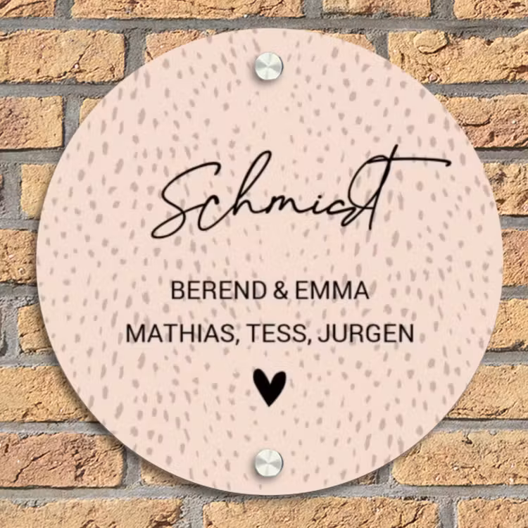 Lichtroze met stippen - Sierlijk Naambord Rond klein -sfeer1
