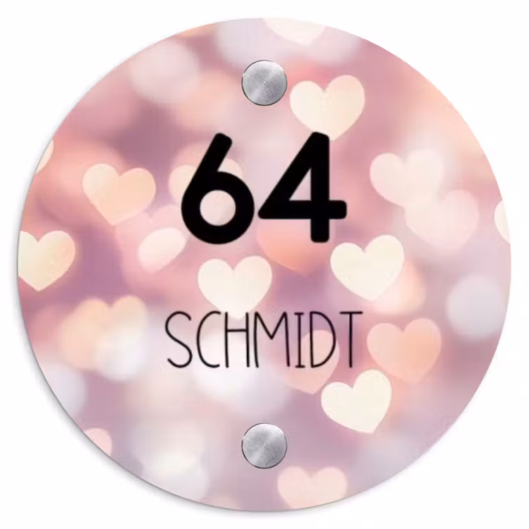 Hartvormige gloed - Modern Naambord Rond klein -3d