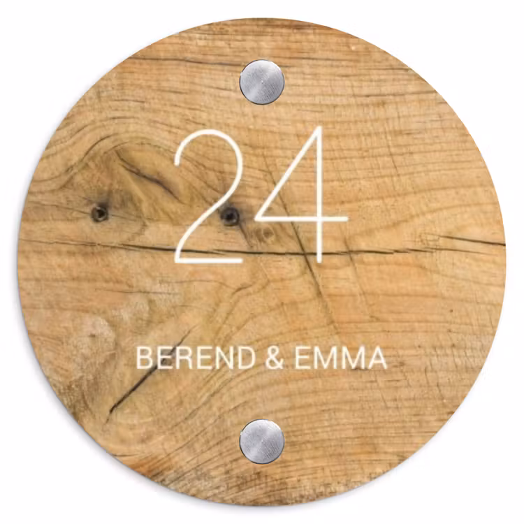 Hout - Klassiek Naambord Rond klein -3d
