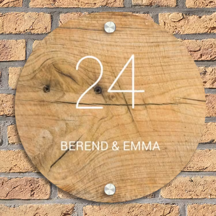 Hout - Klassiek Naambord Rond klein -sfeer1
