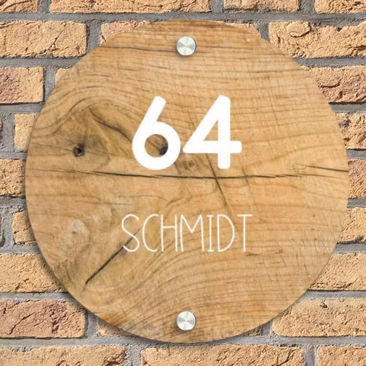 Hout - Modern Naambord Rond klein -sfeer1