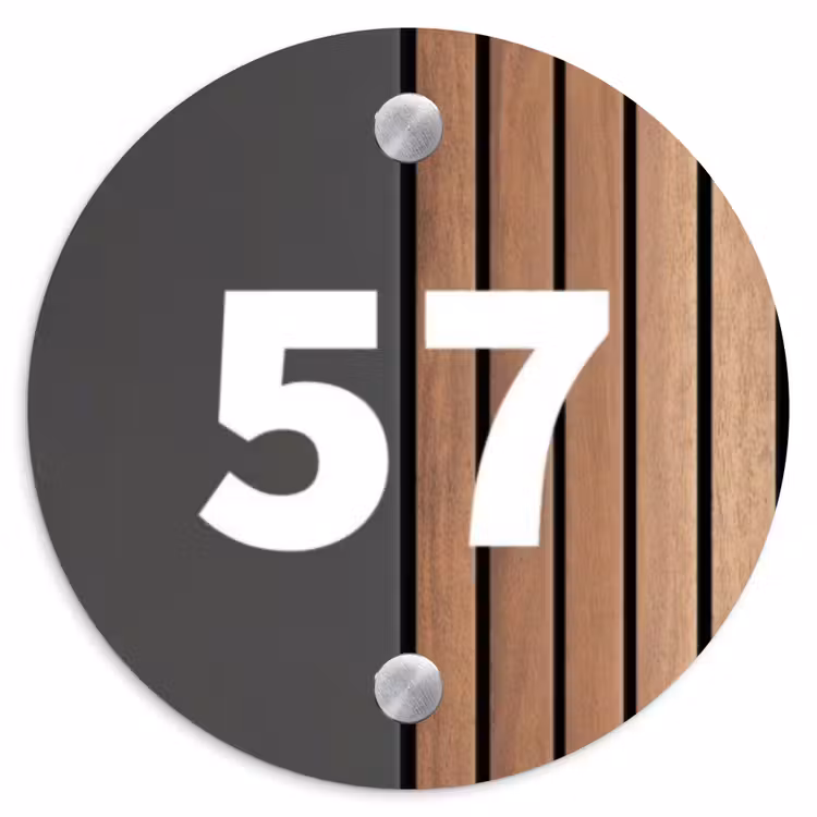 Hout en antraciet - Traditioneel Naambord Rond klein -3d