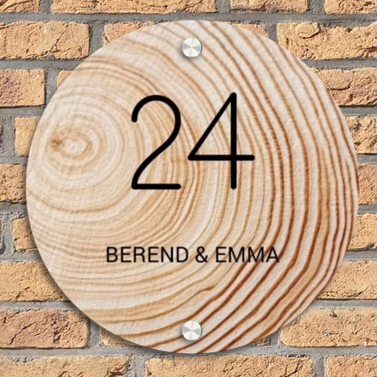 Holzmaserung - Klassisch Naambord Rond klein -sfeer1