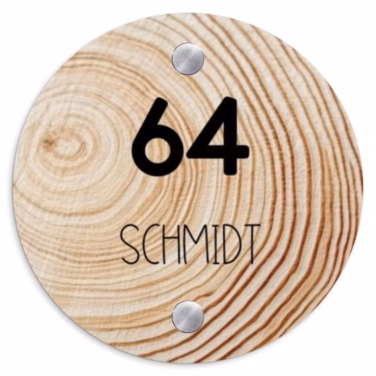 Holzmaserung - Modern Naambord Rond klein -3d