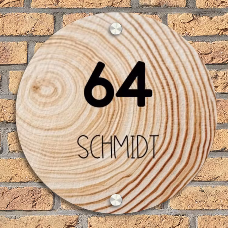 Holzmaserung - Modern Naambord Rond klein -sfeer1