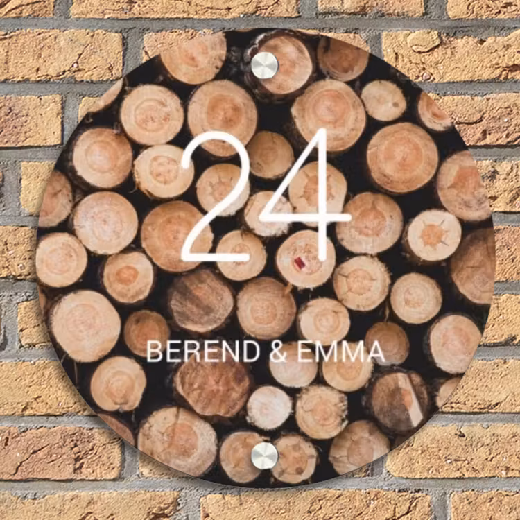 Houtstapel - Klassiek Naambord Rond klein -sfeer1
