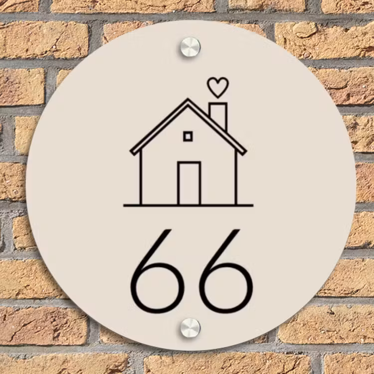 Huis illustratie - Traditioneel Naambord Rond klein -sfeer1