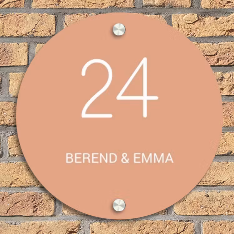 Zalmroze - Klassiek Naambord Rond klein -sfeer1