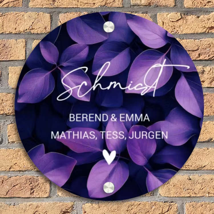 Paarse bladeren - Sierlijk Naambord Rond klein -sfeer1