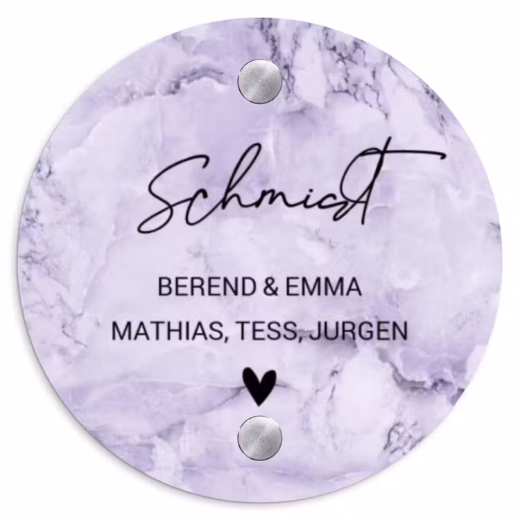 Paars marmer - Sierlijk Naambord Rond klein -3d