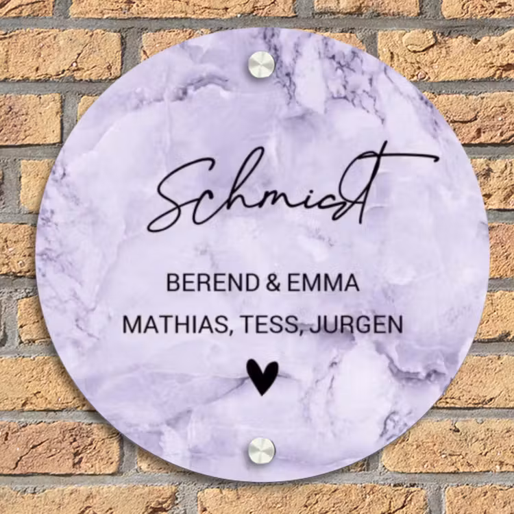 Paars marmer - Sierlijk Naambord Rond klein -sfeer1