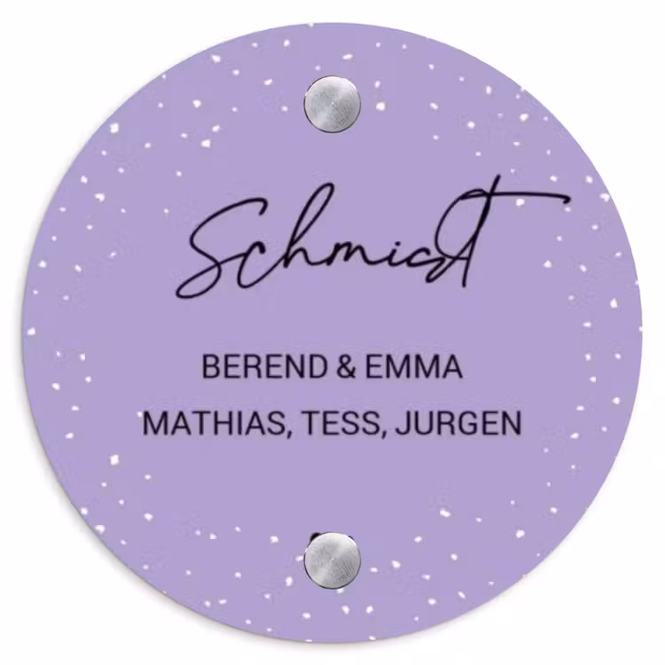 Paars met stippen - Sierlijk Naambord Rond klein -3d