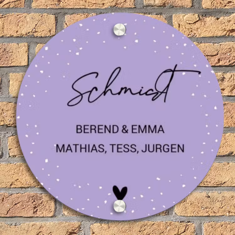 Paars met stippen - Sierlijk Naambord Rond klein -sfeer1