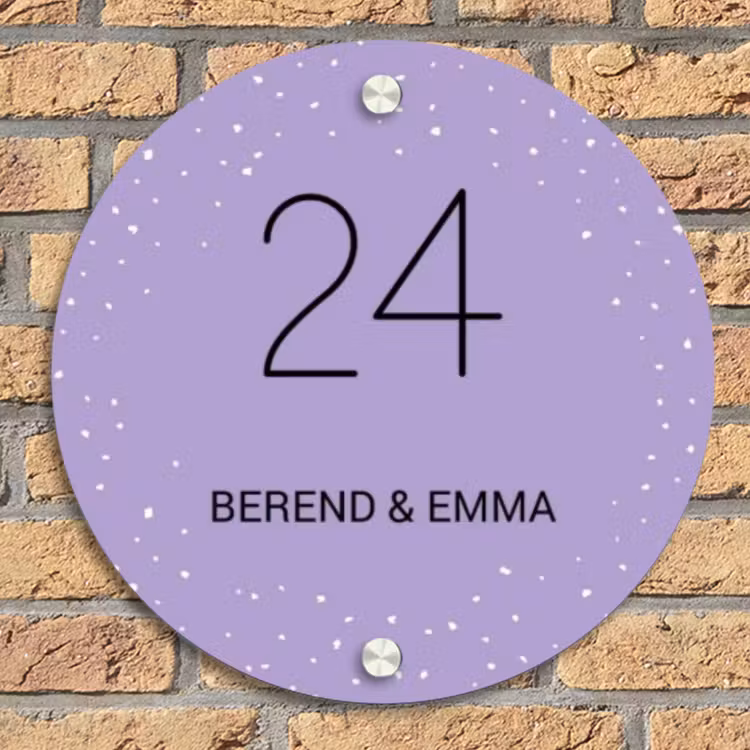 Paars met stippen - Klassiek Naambord Rond klein -sfeer1