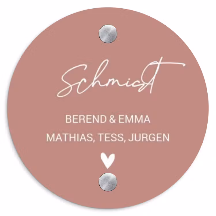 Effen oudroze - Sierlijk Naambord Rond klein -3d