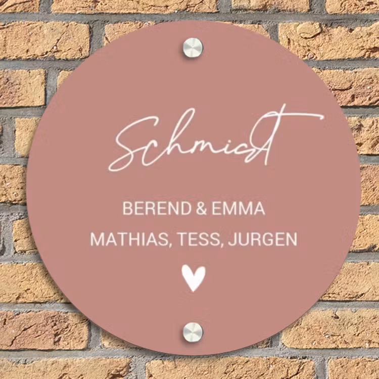 Effen oudroze - Sierlijk Naambord Rond klein -sfeer1