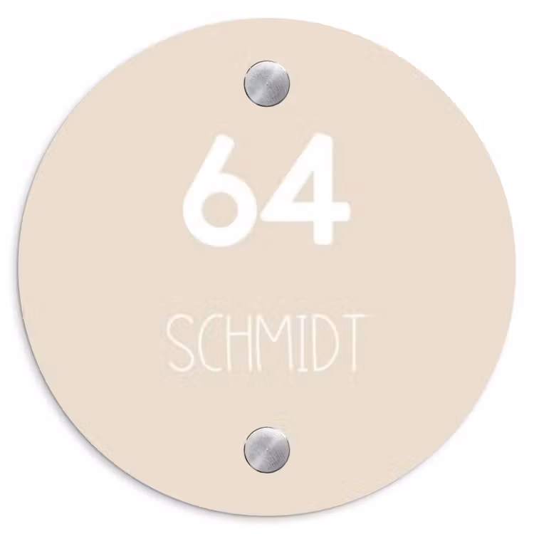 Effen - Beige - Modern Naambord Rond klein -3d