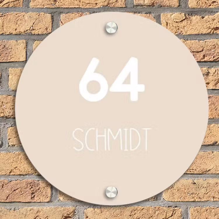 Effen - Beige - Modern Naambord Rond klein -sfeer1