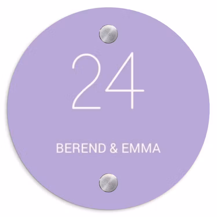 Effen - Lila - Klassiek Naambord Rond klein -3d
