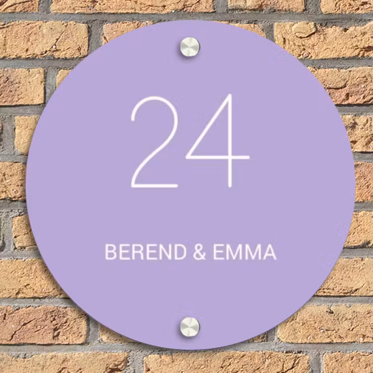 Effen - Lila - Klassiek Naambord Rond klein -sfeer1