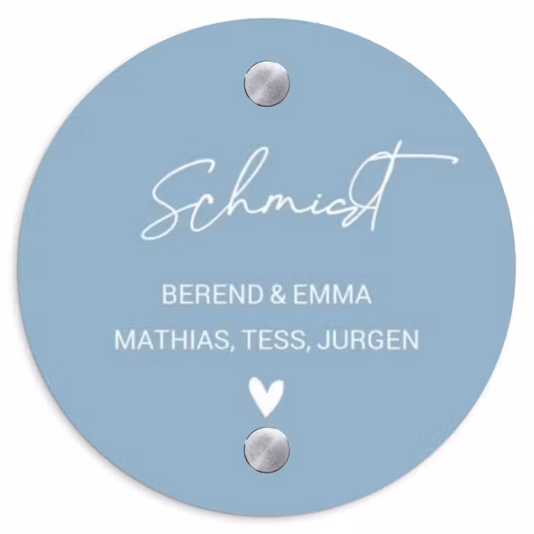 Effen - Lichtblauw - Sierlijk Naambord Rond klein -3d
