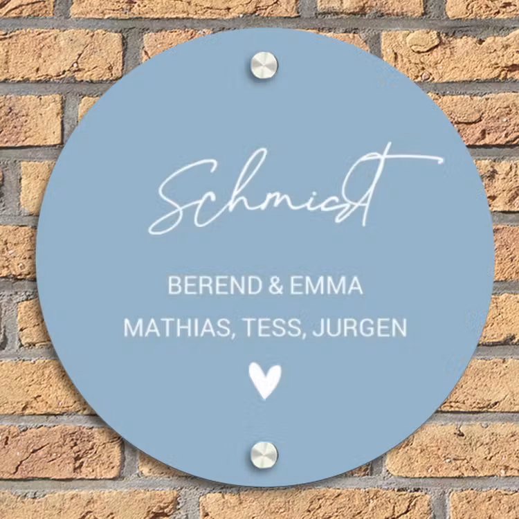 Effen - Lichtblauw - Sierlijk Naambord Rond klein -sfeer1