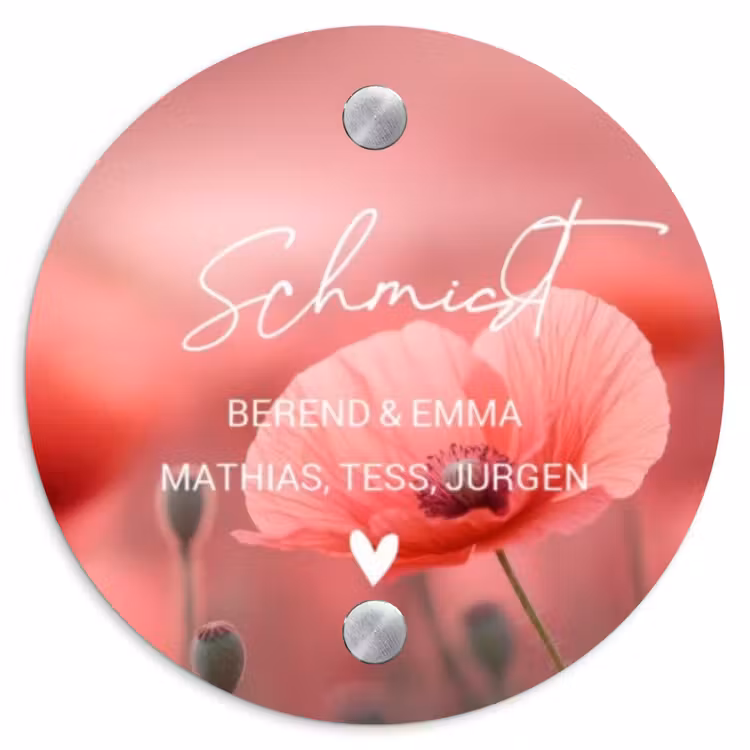 Klaproos - Sierlijk Naambord Rond klein -3d