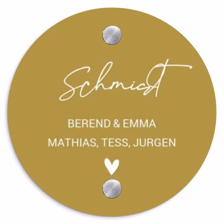 Okergeel - Sierlijk Naambord Rond klein -3d