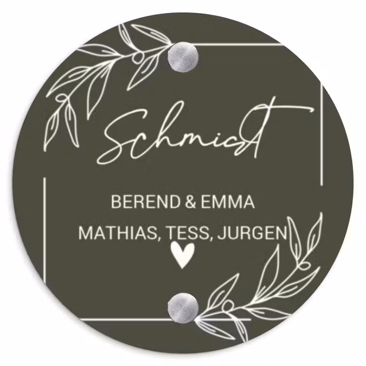 Olijfgroen - Sierlijk Naambord Rond klein -3d